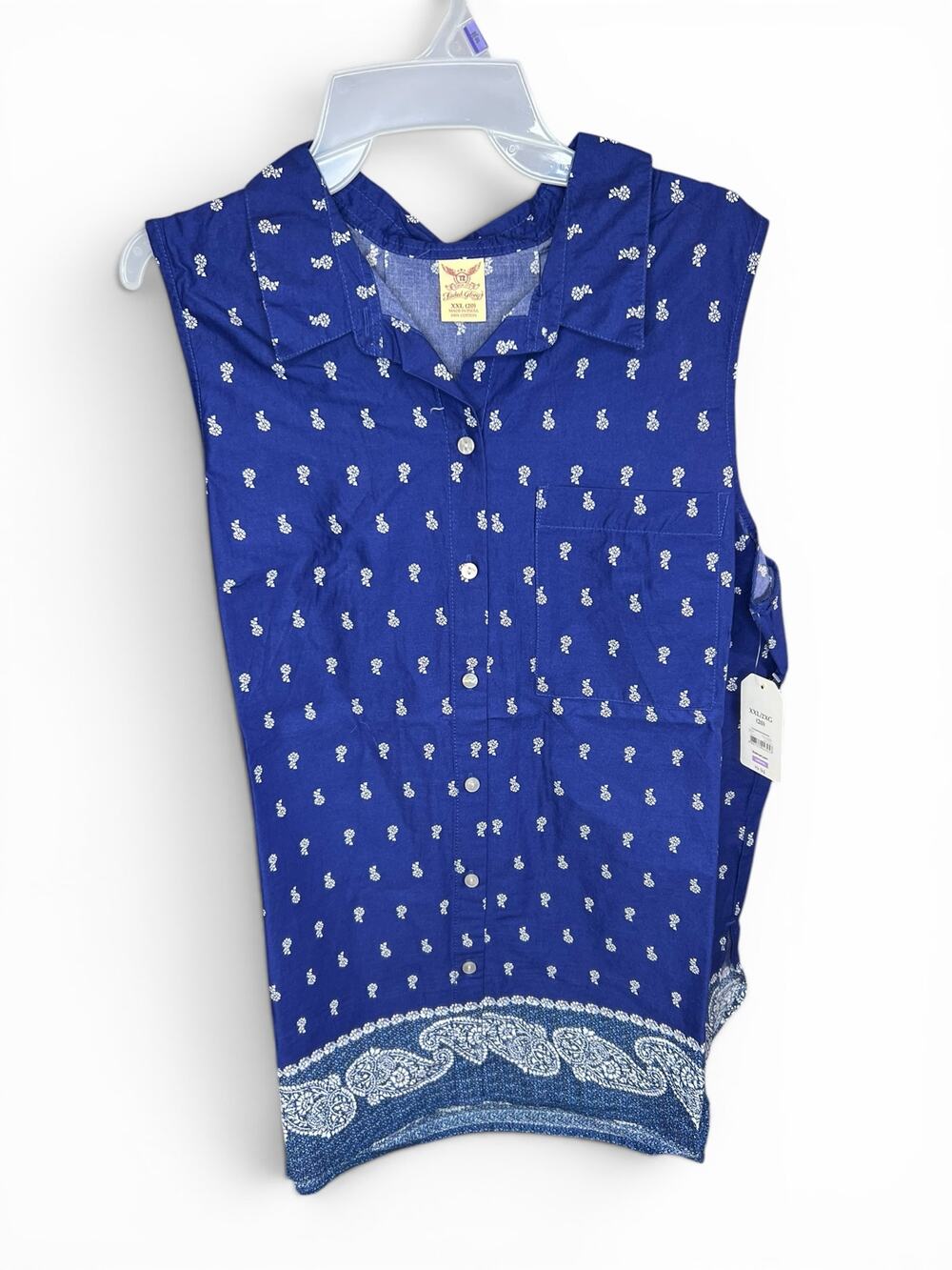 Faded Glory Blue Paisley Sleeveless Button Tank